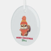 Niedliche Eichhörnchen-Weihnachtsmannmütze Frohe W Ornament Aus Glas (Vorderseite links)
