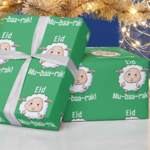 Niedliche "Eid Mubarak" Schafe Funny Kids'Green Geschenkpapier