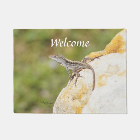 Niedliche Eidechsenanole Willkommen Türmchen Fußmatte (Vorderseite)