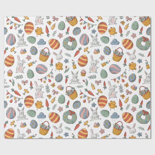 Niedliche Eier Bunny Spring Pattern Ostern Geschenkpapier (Flach)
