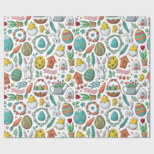 Niedliche Eier Bunny Spring Pattern Ostern Geschenkpapier (Flach)