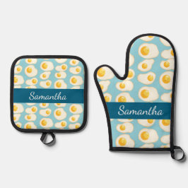 Niedliche Eier Ofenhandschuh & Topflappen-Set