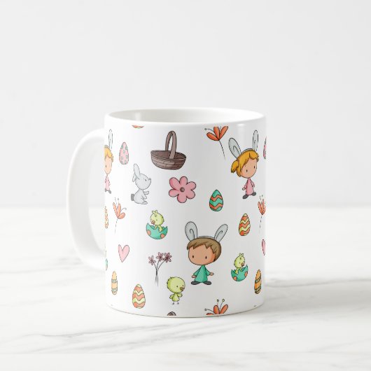 Niedliche Eier Rabbit Kids Pattern Ostern Kaffeetasse (Vorderseite Links)