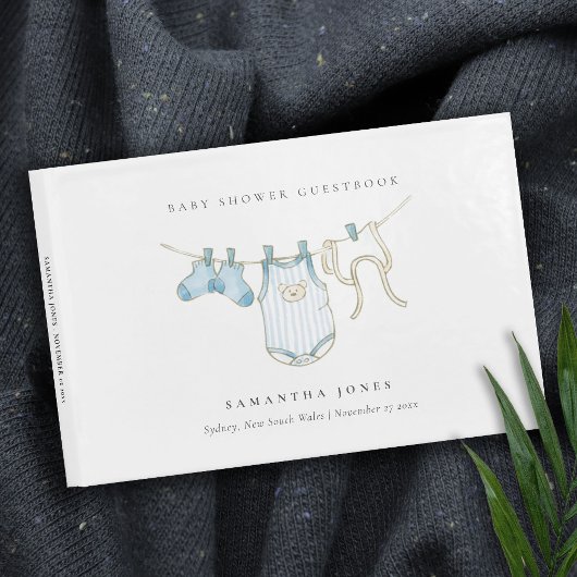 Niedliche einfache Aqua Blue Clothesline Kinderdus Gästebuch