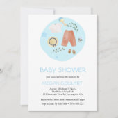 Niedliche einfache Baby Kleidung Blue Baby Dusche Einladung (Vorderseite)