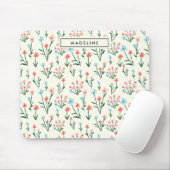 Niedliche einfache botanische Rosa Blauer Blume Mousepad (Mit Mouse)