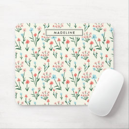 Niedliche einfache botanische Rosa Blauer Blume Mousepad