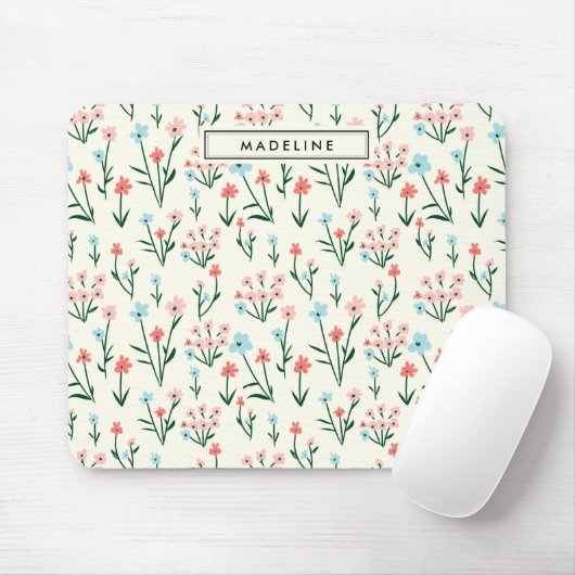 Niedliche einfache botanische Rosa Blauer Blume Mousepad (Mit Mouse)