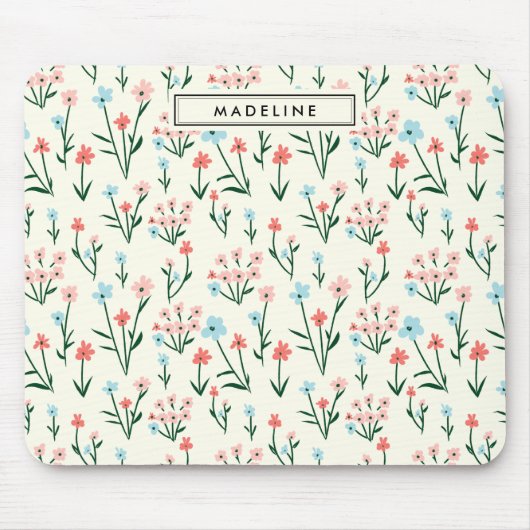 Niedliche einfache botanische Rosa Blauer Blume Mousepad (Vorne)