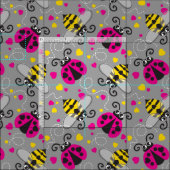 Niedliche, einfache grafische Ladybugs und Bienen  Stoff (Kachel)