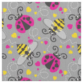 Niedliche, einfache grafische Ladybugs und Bienen  Stoff (Nahaufnahme)
