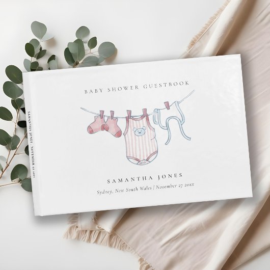 Niedliche Einfache rosa Wäscheleine Girl-Babydusch Gästebuch