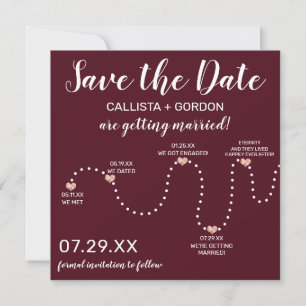 Niedliche Einfache Rose Gold Burgundy Timeline Hoc Save The Date