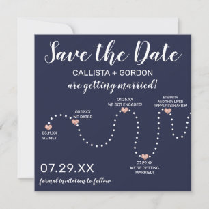 Niedliche Einfache Rose Gold Navy Blue Timeline Ho Save The Date
