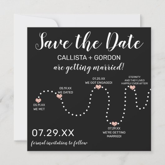 Niedliche Einfache Rose Gold White Black Timeline Save The Date (Vorderseite)