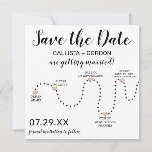 Niedliche Einfache Schwarz-weiße Timeline-Hochzeit Save The Date