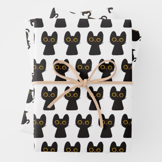 Niedliche einfache Schwarze Katze Geschenkpapier Set (Beispiel)
