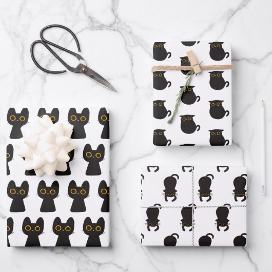 Niedliche einfache Schwarze Katze Geschenkpapier Set (Vorderseite)