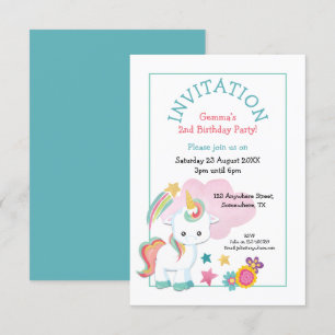 Niedliche Einhorn-Aquamarin-Rosa-Geburtstagsparty Einladung
