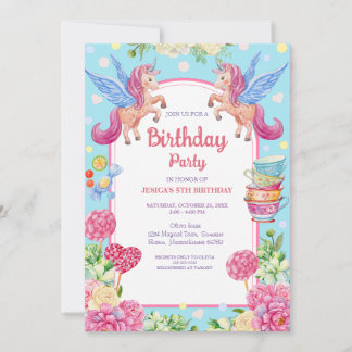 Niedliche Einhorn Blume Wasserfarbe Geburtstag Ein Einladung
