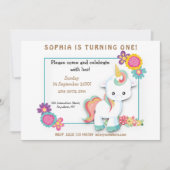 Niedliche Einhorn-Blütenmädchen Einladung zum erst (Vorderseite)