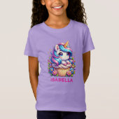 Niedliche Einhorn & Cupcake Personalisiert Geburts T-Shirt (Vorderseite)