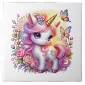 Niedliche Einhorn-Fantasie-Girls-Zimmer Fliese (Vorderseite)