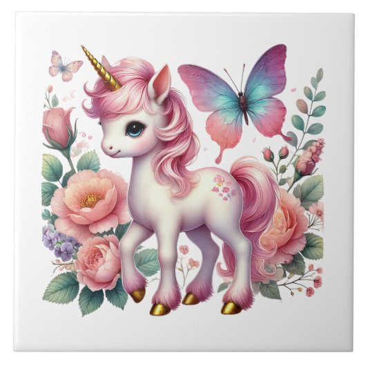 Niedliche Einhorn-Fantasie-Girls-Zimmer Fliese (Vorderseite)