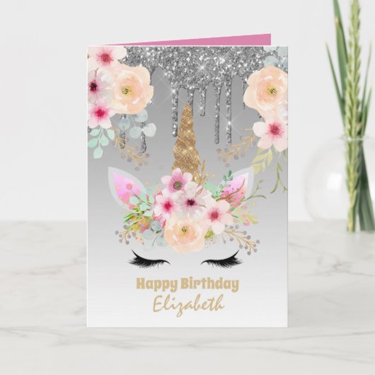 Niedliche Einhorn Fantasy Hübsch Girl Silver Rosa Karte (Vorderseite)