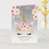 Niedliche Einhorn Fantasy Hübsch Girl Silver Rosa Karte (Gelbe Blume)