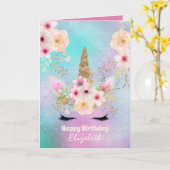 Niedliche Einhorn Fantasy Hübsch Girly Pink Aquama Karte (Gelbe Blume)