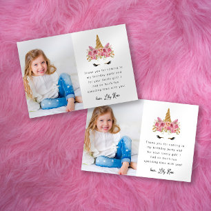 Niedliche Einhorn-Foto Geburtstagsparty der Kinder Dankeskarte