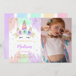 Niedliche Einhorn Geburtstagsfeier Foto Einladung