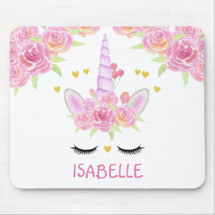 Niedliche Einhorn-Gesicht Rosa Blume Gold Hearts M Mousepad