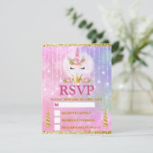 Niedliche Einhorn Gesicht Rosa Blume Quinceañera RSVP Karte (Stehend Vorderseite)