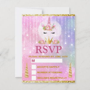 Niedliche Einhorn Gesicht Rosa Blume Quinceañera RSVP Karte