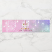 Niedliche Einhorn Gesicht Rosa Blume Quinceañera Wasserflaschenetikett (Einzelnes Label)