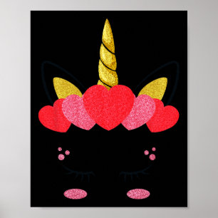 Niedliche Einhorn-Gesichtshaut Valentinstag Girls Poster