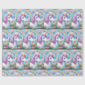 Niedliche Einhorn Girl's Name & Age Rainbow Birthd Geschenkpapier (Flach)
