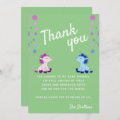 Niedliche Einhorn Green Twins Boy and Girl Baby Sh Dankeskarte (Vorne/Hinten)