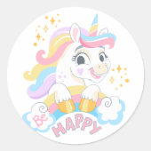 Niedliche Einhorn ist glücklich Runder Aufkleber (Vorderseite)