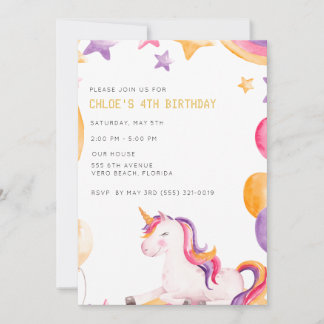 Niedliche Einhorn Kinder Geburtstagsparty Girl Einladung