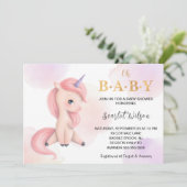 Niedliche Einhorn-Kinderdusche Wasserfarbe Einladung (Stehend Vorderseite)