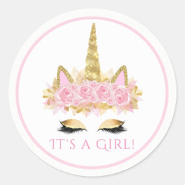 Niedliche Einhorn-Kleidung Pink Gold Baby Shower S Runder Aufkleber