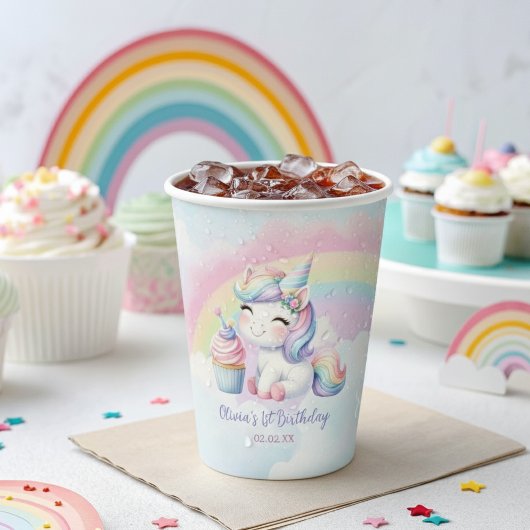 Niedliche Einhorn Rainbow Birthday Party Paper Cup Pappbecher