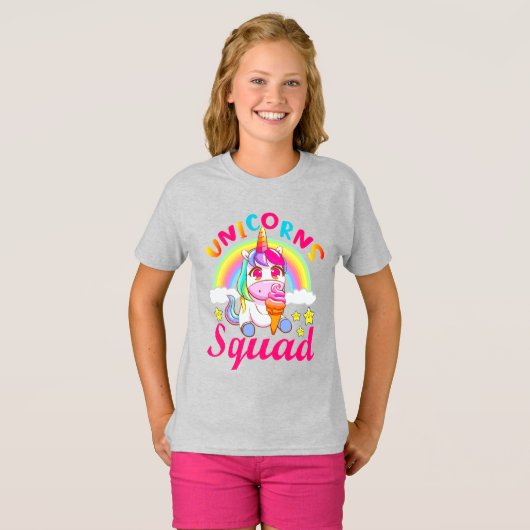 Niedliche Einhorn Rainbow Eiscreme Girls T-Shirt (Vorne ganz)