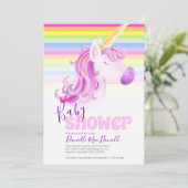 Niedliche Einhorn Regenbogenbabwdusche Einladung (Stehend Vorderseite)