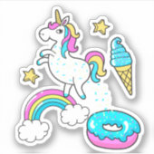 Niedliche Einhorn-Regenbogendonuts Aufkleber (Vorderseite)