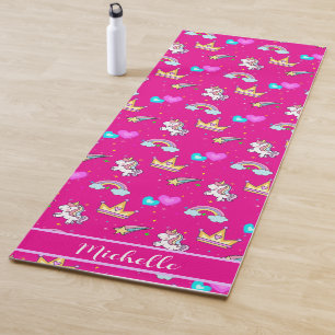 Niedliche Einhorn-Regenbogenkinder Monogram Geburt Yogamatte