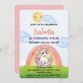 Niedliche Einhorn Regenbogensonne Himmel Geburtsta Einladung (Vorne/Hinten)